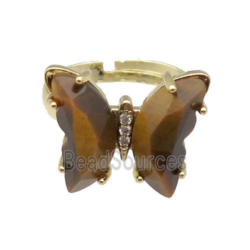 Yellow Tiger Eye Ring Adjustable Gold Plated