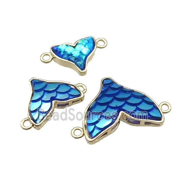 Copper Mermaid Tail Pendant With 2loops Blue Resin Gold Plated