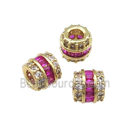 Copper Tube Beads Pave Zircon Large Hole Gold Plated