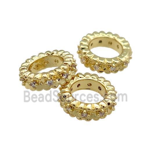 Copper Rondelle Beads Pave Zircon Large Hole Gold Plated