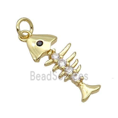 Copper Fishbone Pendant Pave Zircon Gold Plated