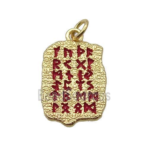 Copper Oracle Bones Pendant Red Enamel Gold Plated