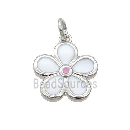 Copper Flower Pendant White Enamel Platinum Plated