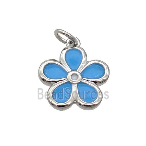 Copper Flower Pendant Blue Enamel Platinum Plated