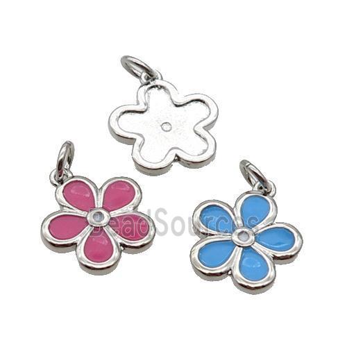 Copper Flower Pendant Enamel Platinum Plated Mixed