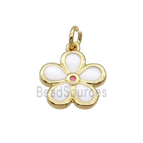 Copper Flower Pendant White Enamel Gold Plated