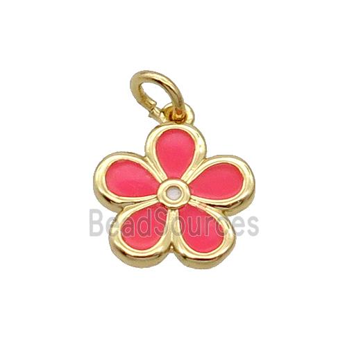 Copper Flower Pendant Hotpink Enamel Gold Plated