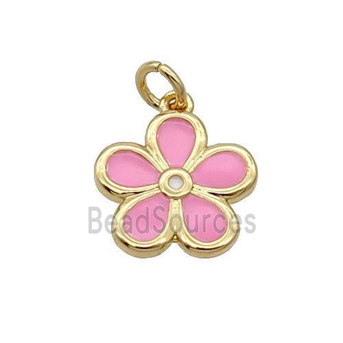 Copper Flower Pendant Pink Enamel Gold Plated