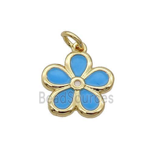 Copper Flower Pendant Blue Enamel Gold Plated