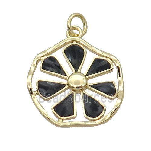 Copper Flower Pendant Black Enamel Gold Plated