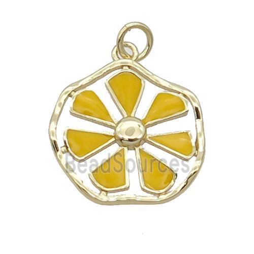 Copper Flower Pendant Yellow Enamel Gold Plated