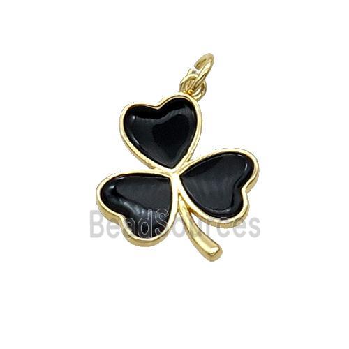 Copper Clover Pendant Black Enamel Gold Plated