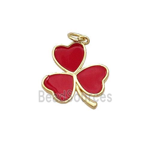 Copper Clover Pendant Red Enamel Gold Plated