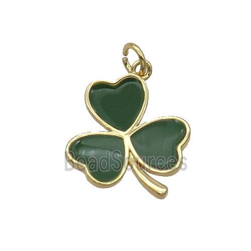 Copper Clover Pendant Green Enamel Gold Plated