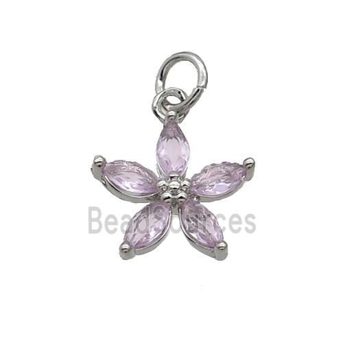 Copper Flower Pendant Pave Lt.pink Crystal Platinum Plated