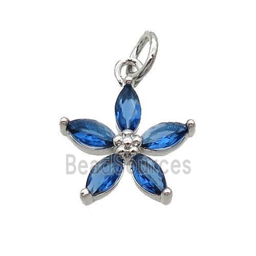 Copper Flower Pendant Pave Blue Crystal Platinum Plated