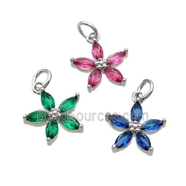 Copper Flower Pendant Pave Crystal Platinum Plated Mixed