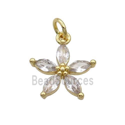 Copper Flower Pendant Pave Clear Crystal Gold Plated