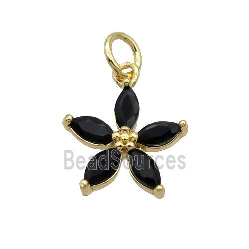 Copper Flower Pendant Pave Black Crystal Gold Plated