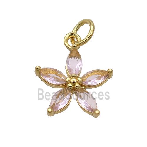 Copper Flower Pendant Pave Lt.pink Crystal Gold Plated