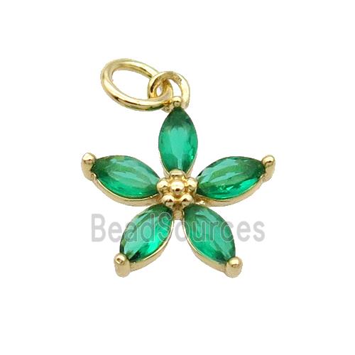 Copper Flower Pendant Pave Green Crystal Gold Plated