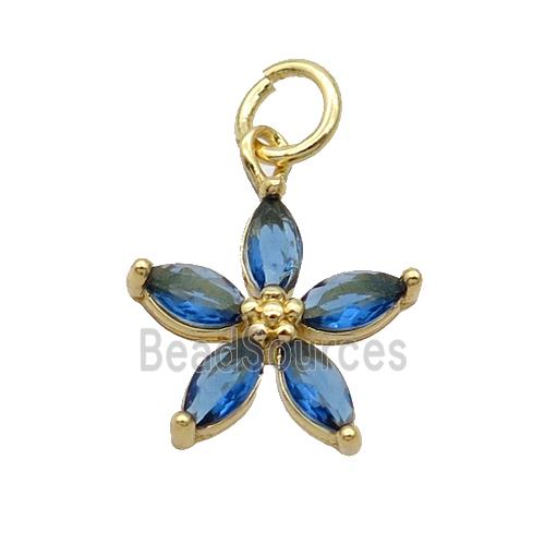 Copper Flower Pendant Pave Blue Crystal Gold Plated