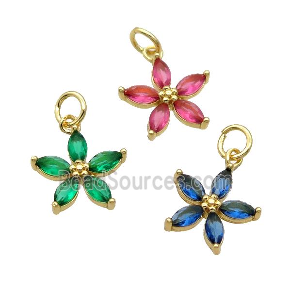 Copper Flower Pendant Pave Crystal Gold Plated Mixed Color