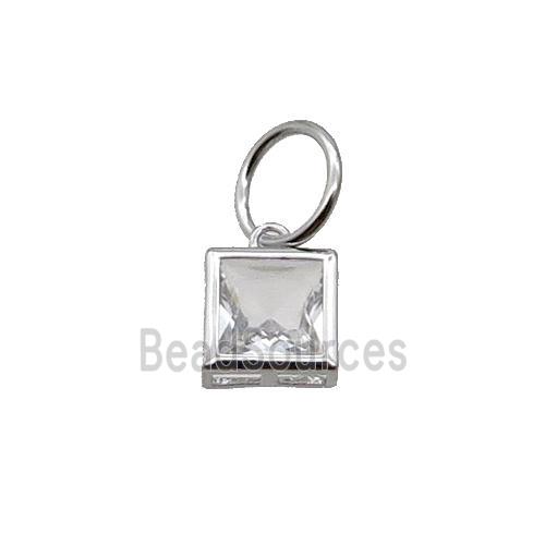 Copper Square Pendant Pave Clear Crystal Platinum Plated