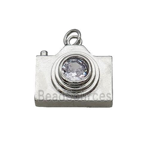 Copper Camera Pendant Pave Zircon Platinum Plated