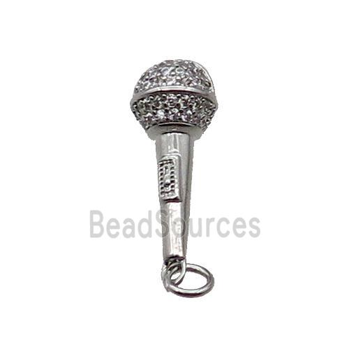 Copper Microphone Pendant Pave Zircon Platinum Plated