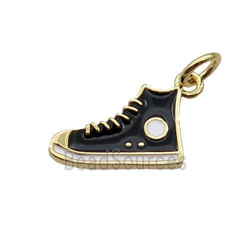 Copper Shoes Pendant Black Enamel Gold Plated