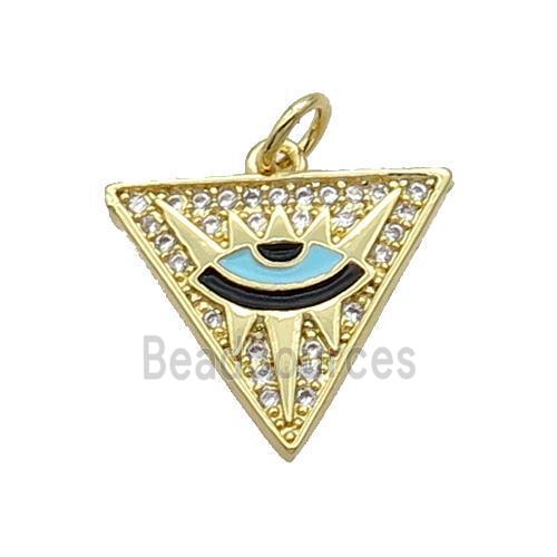 Copper Triangle Pendant Pave Zircon Enamel Eye Gold Plated