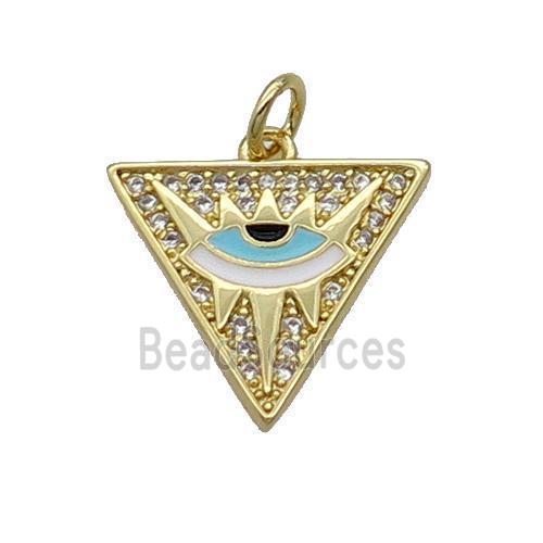 Copper Triangle Pendant Pave Zircon Enamel Eye Gold Plated