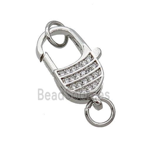 Copper Lobster Clasp Pave Zircon Platinum Plated