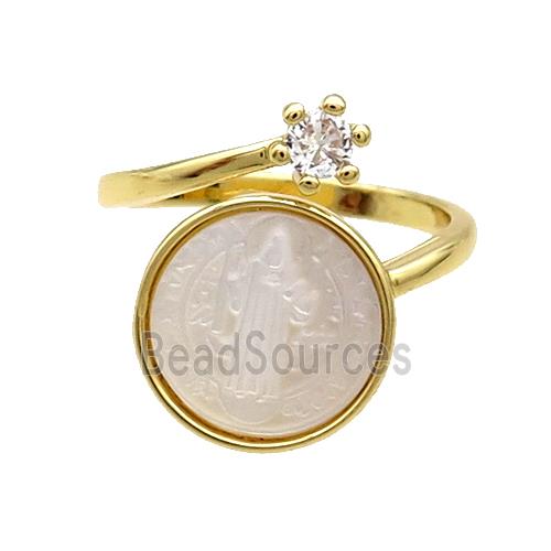 Copper Ring Pave Zircon Jesus MOP Shell Gold Plated