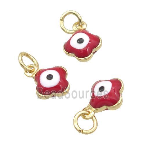 Copper Clover Pendant Red Enamel Eye 18K Gold Plated