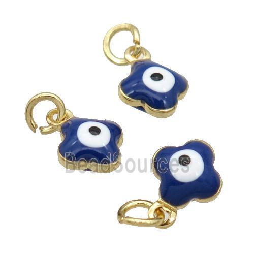 Copper Clover Pendant Darkblue Enamel Eye 18K Gold Plated