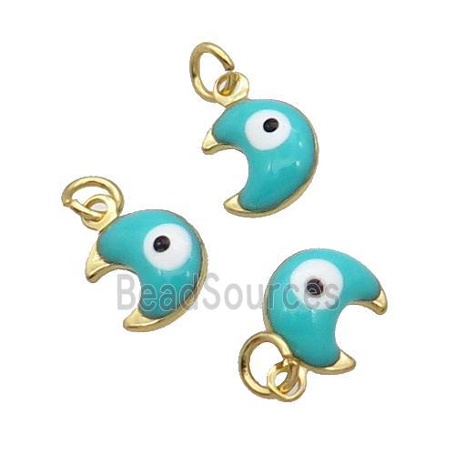 Copper Moon Pendant Green Enamel Eye 18K Gold Plated