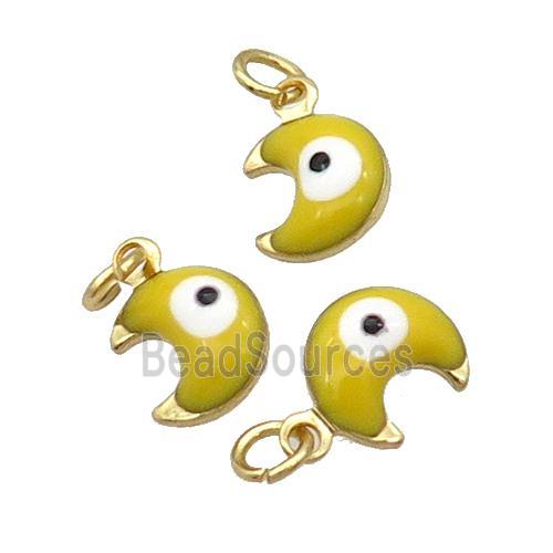 Copper Moon Pendant Yellow Enamel Eye 18K Gold Plated