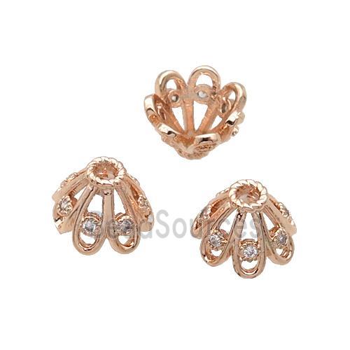 Copper Beads Cap Pave Zircon Unfade Rose Gold