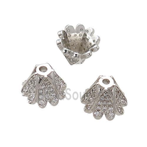 Copper Beads Cap Pave Zircon Unfade Platinum Plated