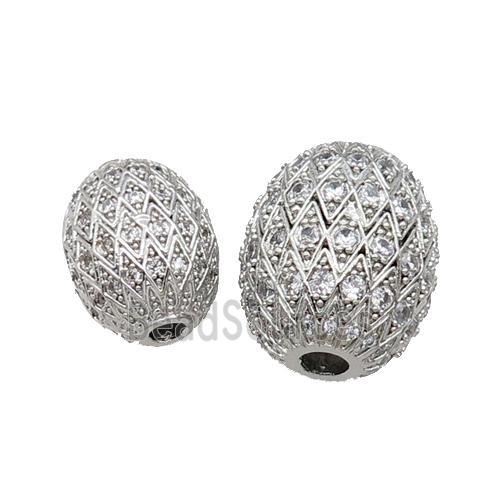 Copper Barrel Beads Pave Zircon Unfade Platinum Plated