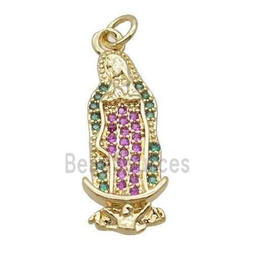 Copper Virgin Mary Pendant Pave Zircon Unfade 18K Gold Plated