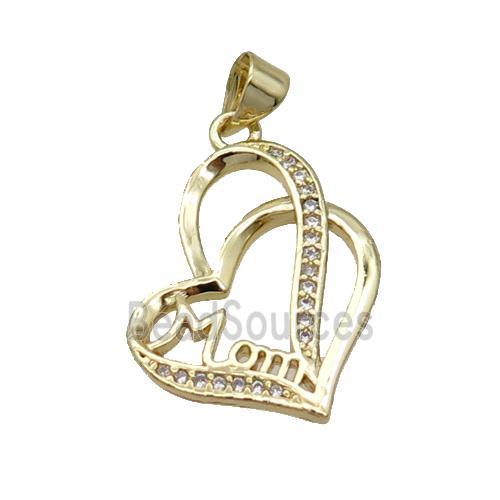 Copper Heart Pendant Pave Zircon Mom Unfade 18K Gold Plated