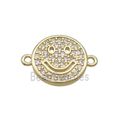 Copper Circle Face Connector Pave Zircon Emoji Happy Unfade 18K Gold Plated