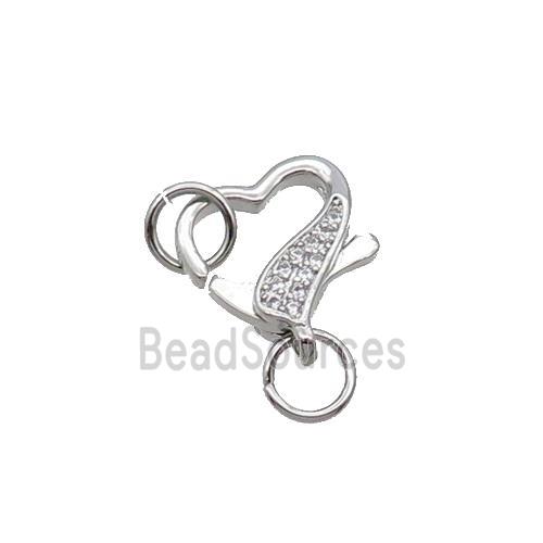 Copper Lobster Clasp Pave Zircon Heart Unfade Platinum Plated