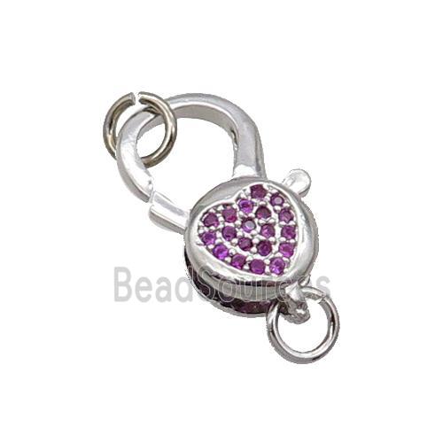 Copper Lobster Clasp Pave Zircon Heart Unfade Platinum Plated