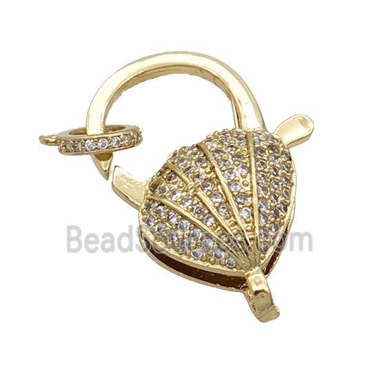 Copper Lobster Clasp Pave Zircon Clamshell Unfade 18K Gold Plated