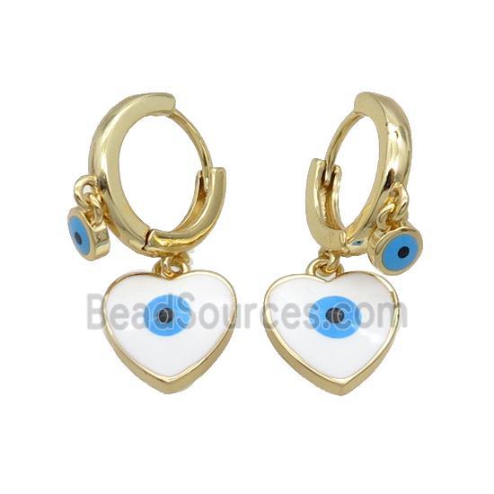 Copper Hoop Earring Heart Evil Eye Enamel Gold Plated