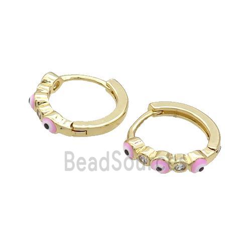 Copper Hoop Earring Pink Enamel Evil Eye Gold Plated